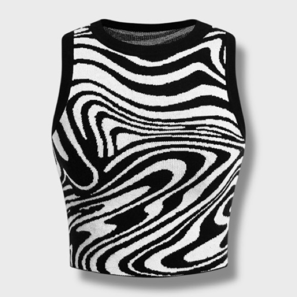 Tops - Black & White Women's Crop Top - M